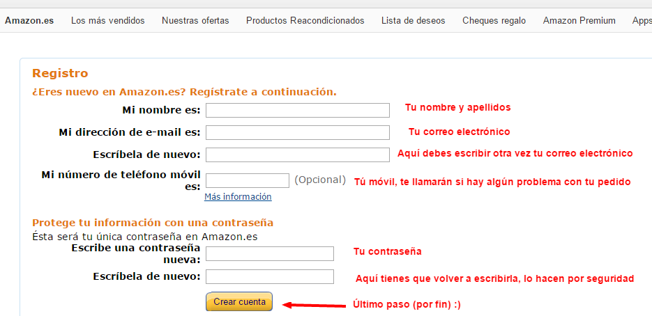 registrarse en amazon