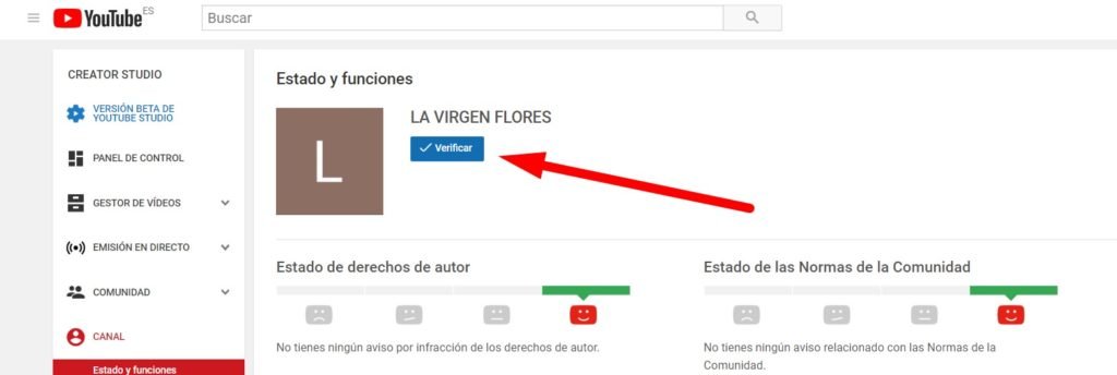 paso 1 para verificar canal youtube