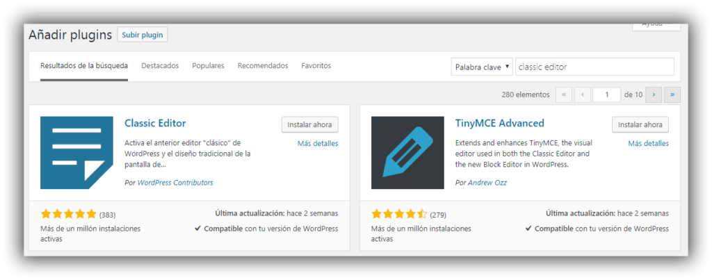 descargar plugin classic editor